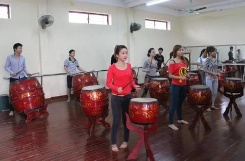 Artists performing drum Stock Photos