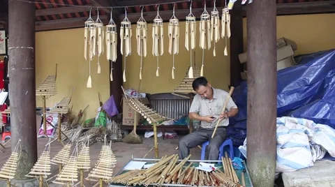 Artists professional flute. make bamboo flute Stock Footage 47455980