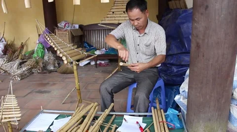 Artists professional flute. make bamboo flute Stock Footage 47457089
