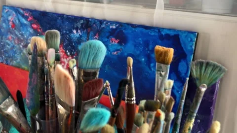 Artist's studio interior tracking shot Stock Footage 270746694