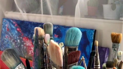 Artist's studio interior tracking shot Stock Footage 270747005