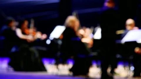 Artists of the symphony orchestra on stage. Selective focus Stock Footage 204154513