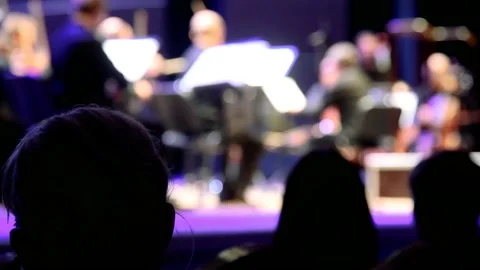 Artists of the symphony orchestra on stage. Selective focus Vídeo Stock 220617523
