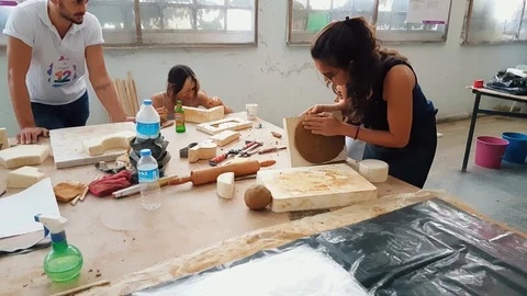 Artists working in an atelier during the 12th International Eskisehir Terra Stock Footage 104031663
