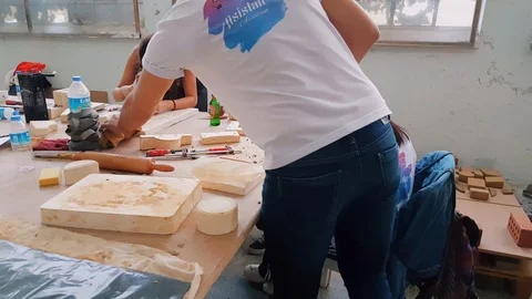 Artists working in an atelier during the 12th International Eskisehir Terra Stock Footage 104031710