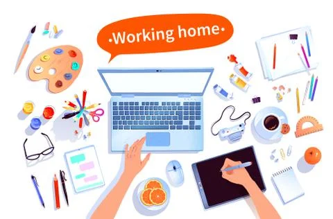 Artists workplace illustration set Stock Illustration