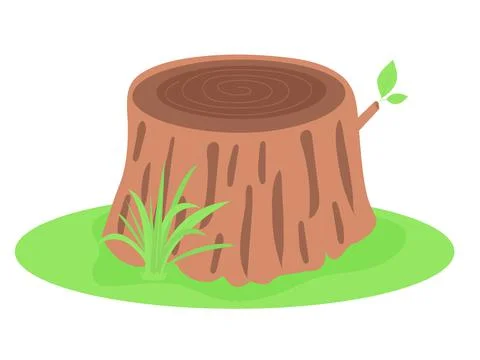 ?artoon tree stump with grass. Forest symbol. Illustrazione stock