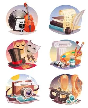 Arts Round Compositions Set Stock Illustration