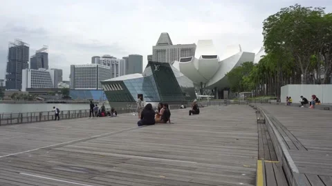 ArtScience Museum and passengers at day, Singapore Stock Footage 166754046