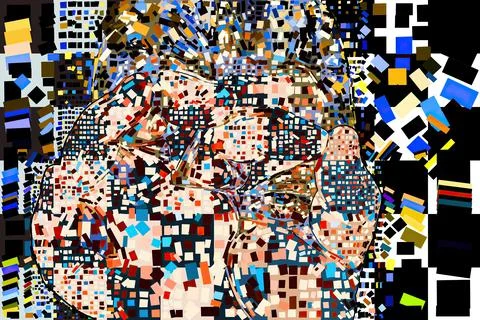 Artwork of abstract composition made with geometrical shapes and elements Stock Illustration
