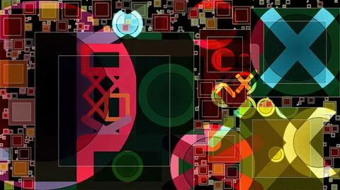 Artwork of abstract composition made with geometrical shapes and elements Stock Illustration