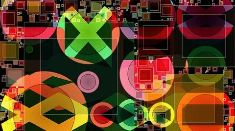 Artwork of abstract composition made with geometrical shapes and elements Stock Illustration