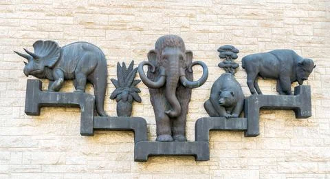 Artwork of Alberta animals on the wall of the forner Royal Alberta Museum Stock Photos