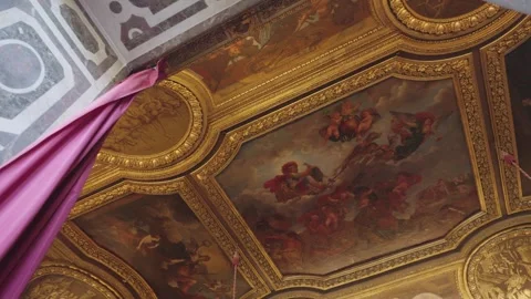 Artwork and ceiling paintings inside The Mars Room Versailles France Stock Footage 275871450