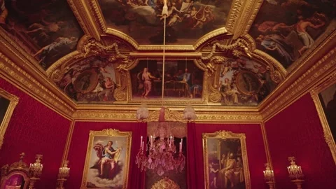 Artwork and ceiling paintings inside The Mars Room Versailles France Stock Footage 275871564