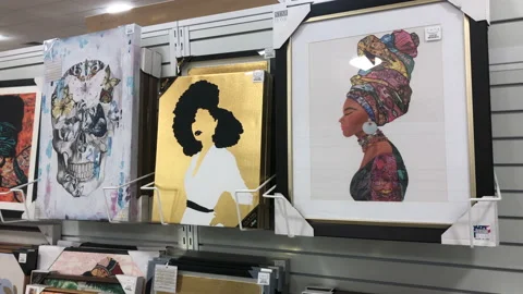 Artwork and Picture Frames displayed in Brick and Mortar Store Stock Footage 153432080