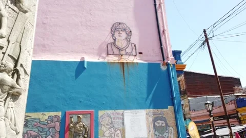 Artwork in caminito la boca, buenos aires city argentina, colorful touristic Stock Footage 328206557