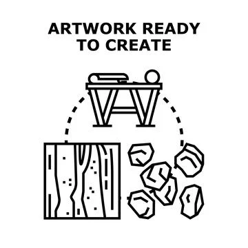 Artwork creating process with art materials and tools Stock Illustration