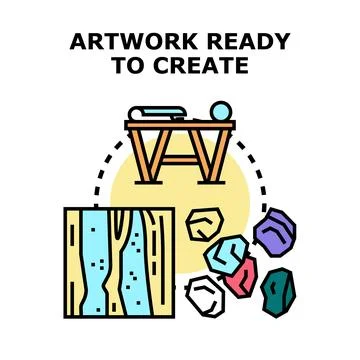Artwork creating process with art materials and tools Stock Illustration
