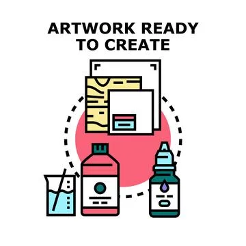 Artwork creating process concept illustration with materials Stock Illustration