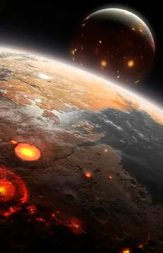 Artwork of early Earth-Moon system 스톡 일러스트