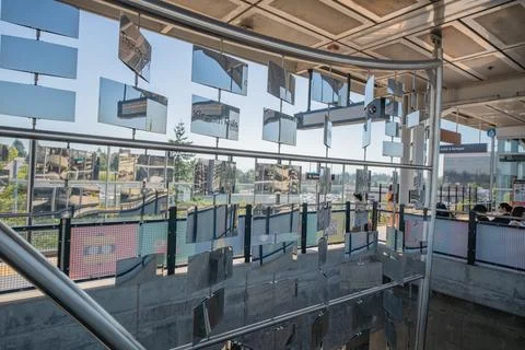 Artwork at the elevated concrete Seattle Link Light Rail SeaTec Airport sta.. Stock Photos