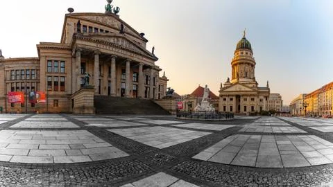 Artwork empty Gendarmenmarkt Berlin with view of French Cathedral and Opera a Stock Photos