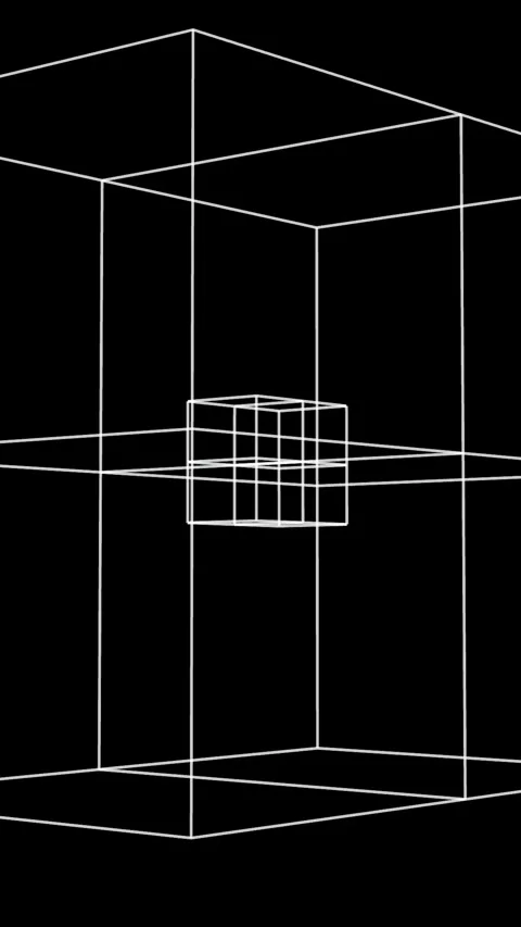 This artwork features a Geometric 3D Wireframe Representation of a Cube in Stock Footage 287492685