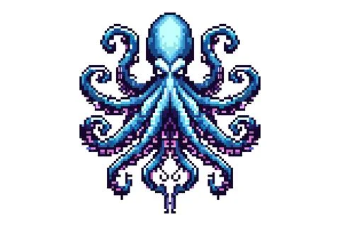This artwork features a vibrant octopus illustrated in pixel art style. Eac.. Stock Illustration