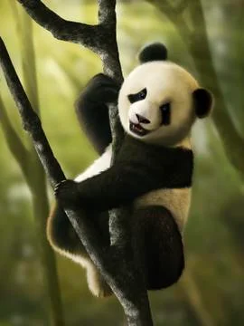 Artwork of Juvenile Giant Panda Stock Illustration