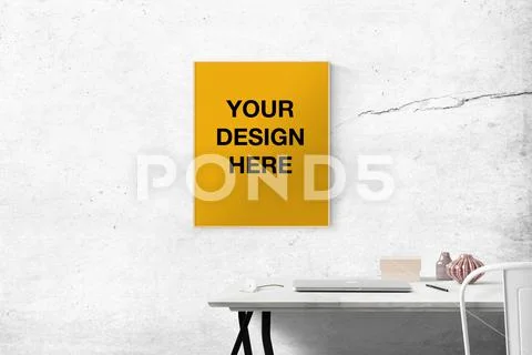 Artwork, poster mockup on simple and clean wall of mediterrean stlye interior PSD Template