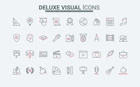 Artwork project creation and copyright, art tools, creative portfolio line icons Illustrazione stock