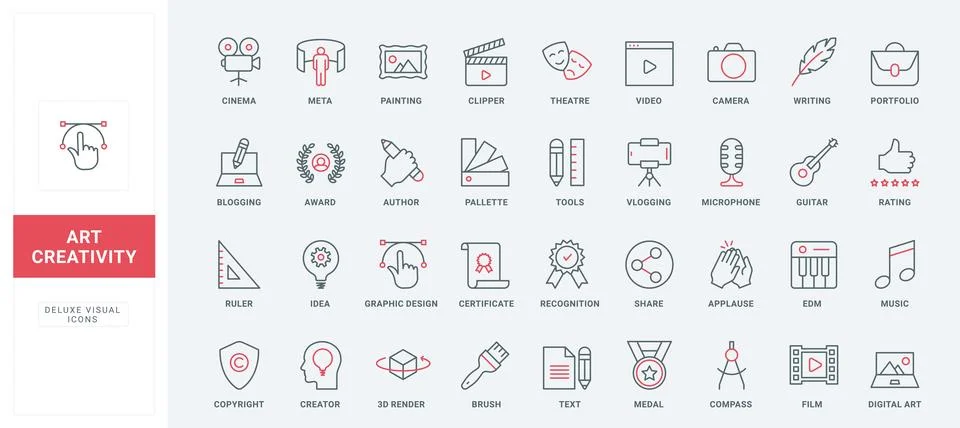 Artwork project, creative art idea generation, tools for graphic design line Stock Illustration