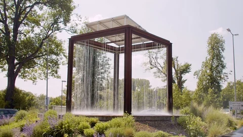 Artwork on a roundabout /  Water installation Stock Footage 125312219