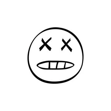 This artwork showcases a stylized skull face with crossed eyes and a toothy g Stock Illustration