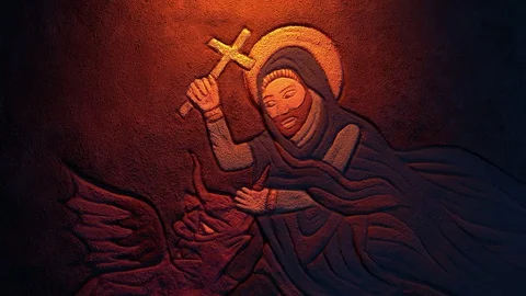 Artwork Showing Good Vs Evil Man And Demon Stock Footage 124394658