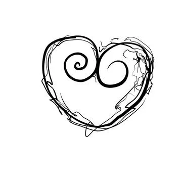 Artwork shows a simple heart shape made from curved lines on a plain backgrou Stock Illustration