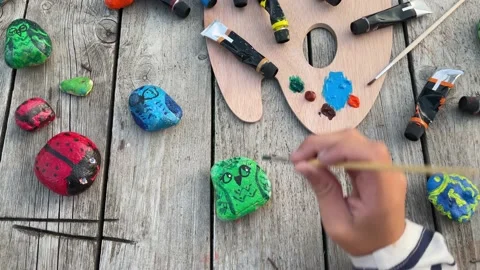 Artwork on stones. Stock Footage 209628097