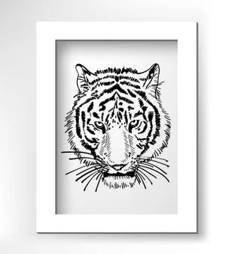 Artwork of tiger face portrait, head silhouette Stock Illustration