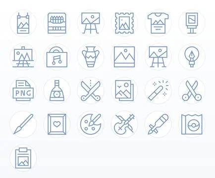 Artwork Vector Icon Set with 25 Regular Line 64x64 Display Perfect Graphics Stock Illustration