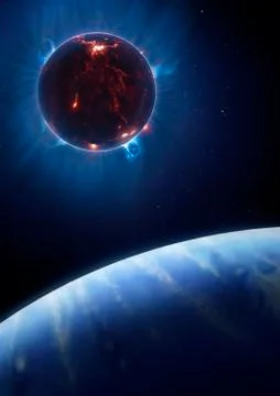 Artwork of volcanic world eclipsing star Stock Illustration