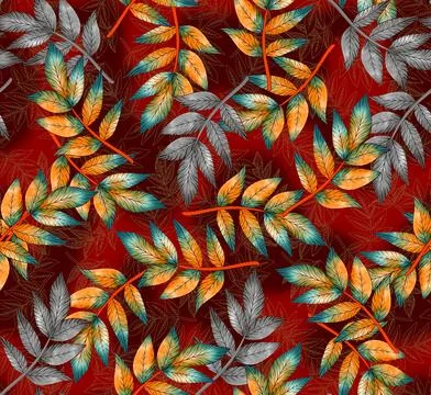 Artwork,Of,Leaves,Allover,Pattern,To,Be,Used,In,Textile 库存插图