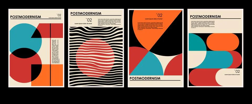 Artworks, posters inspired postmodern of vector abstract dynamic symbols with Stock Illustration