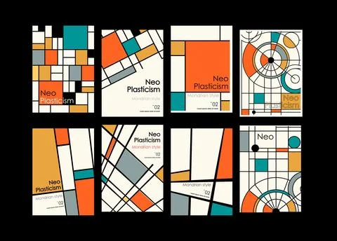 Artworks, posters inspired postmodern of vector abstract dynamic symbols with Stock Illustration