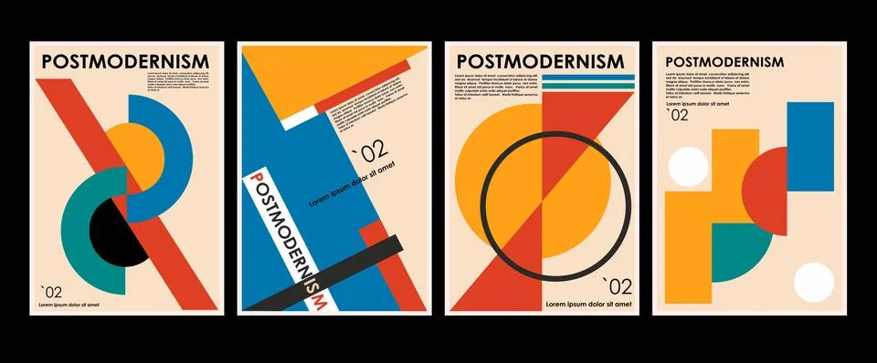Artworks, posters inspired postmodern of vector abstract dynamic symbols with Stock Illustration