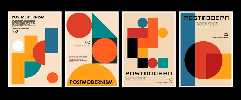 Artworks, posters inspired postmodern of vector abstract dynamic symbols with Stock Illustration