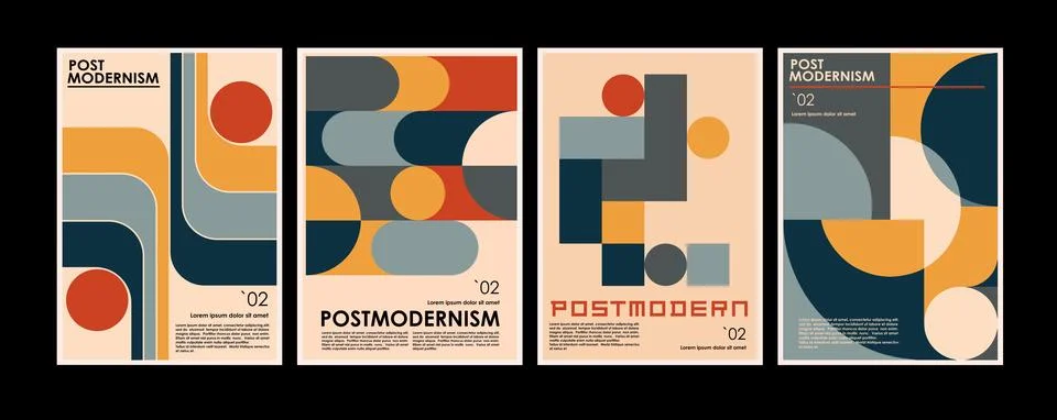 Artworks, posters inspired postmodern of vector abstract dynamic symbols with Stock Illustration
