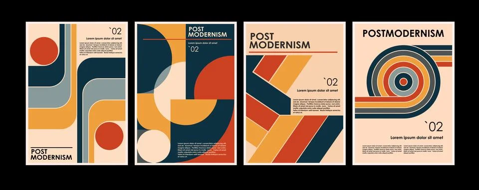 Artworks, posters inspired postmodern of vector abstract dynamic symbols with Stock Illustration