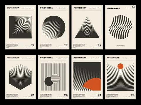 Artworks, posters inspired postmodern of vector abstract dynamic symbols with Stock Illustration