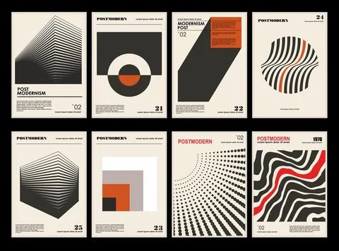 Artworks, posters inspired postmodern of vector abstract dynamic symbols with Stock Illustration